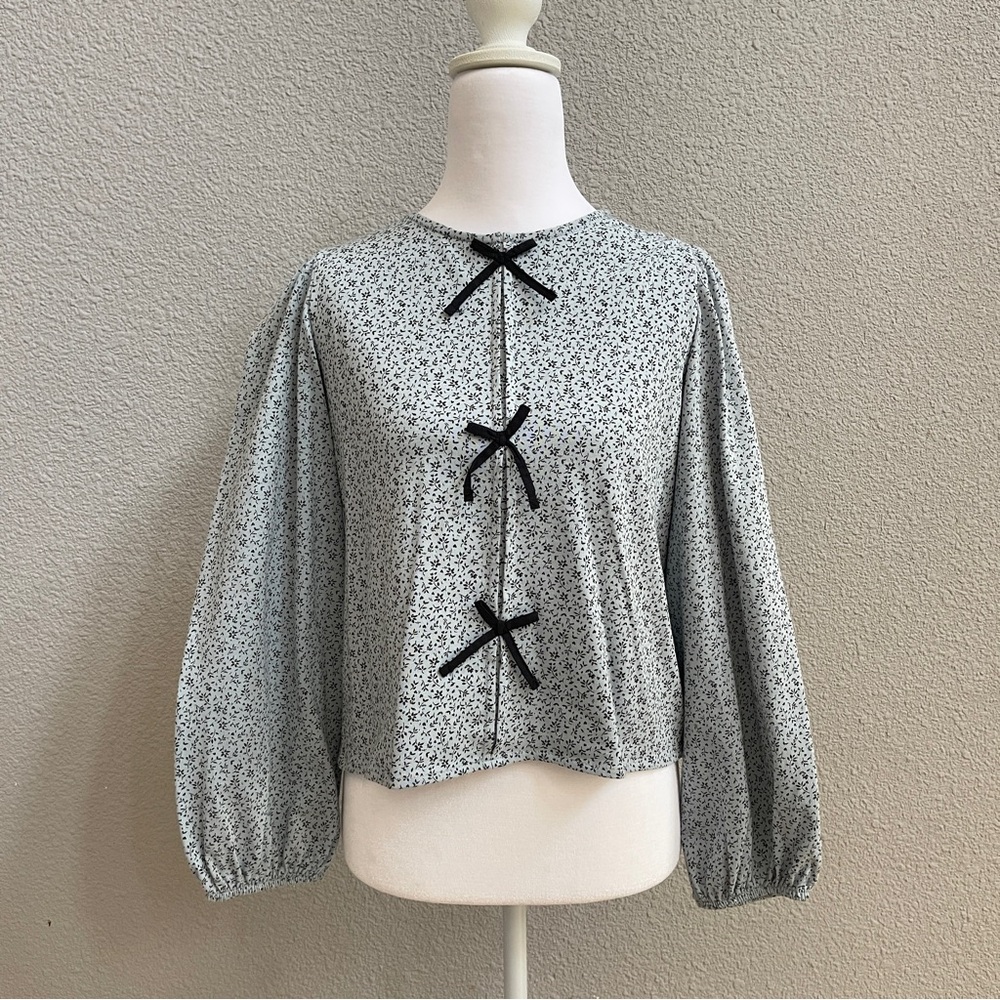 Zara Monochrome Blouse with Black Bow Details